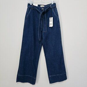 Oat New York High Rise Wide Leg Tie Belt Denim Jeans 26 Blue NWT